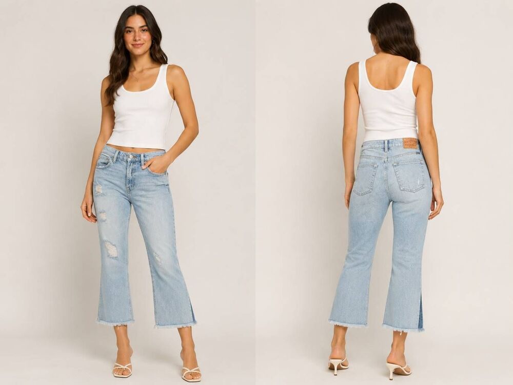 Lucky Brand Bridgette Cropped Flare Jeans Women’s 8/29 Light Wash Distressed Raw